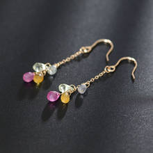 DMBS307 14k Gold Injection Color Sapphire Earrings Genuine Gemstones Long Ran Earrings For Girlfriend Gift 2024 - buy cheap