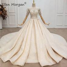 Luxury Crystals Lace Ball Gowns Wedding Dresses for Women Saudi Arabian Elegant Princess Half Sleeves Beaded Bridal Gowns 2020 2024 - buy cheap