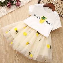 2020 летние комплекты одежды для девочек Милая Корейская футболка + юбка с вышивкой в виде ананаса детская одежда принцессы из 2 предметов 2024 - купить недорого