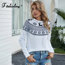 Fitshinling-Sudadera de Navidad de invierno de copos de nieve de ciervo para mujer, jerséis con punto, Tops blancos ajustados, punto, 2020 2024 - compra barato