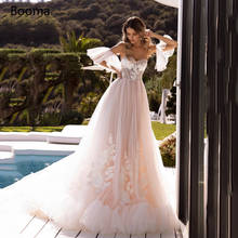 Impresionante vestido de novia de princesa rosa, escote Corazón, hombros descubiertos, apliques de encaje, cola larga, vestidos de novia de tul 2024 - compra barato