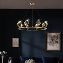 Luminária led suspensa pós-moderna, luminária de cristal de cobre com suspensão, pendente, lâmpada, luz para hall 2024 - compre barato