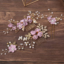 Elegant Purple Flower Wedding Hair Combs Hair Accessories Pearl Bride Hair Clips Bridesmaid Hairpins Hair Ornaments Hairwear 2024 - buy cheap