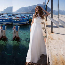Empire O-neck Lace Beading Chiffon Beach Wedding Dress With Cap Sleeves vestido de noiva 2020 Cheap Bride Dress 2024 - buy cheap