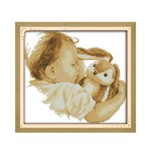 Joy Sunday Baby Sleeping with Doll Cross Stitch Kits Chinese Embroidery Needlework Embroider Set Decorations for Children's Room 2024 - buy cheap