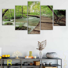 5 painel de impressão hd floresta verde ponte madeira posters parede impressão em tela pintura da arte para casa sala estar decoração 2024 - compre barato