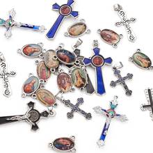 24pc Alloy Enamel Cross Pendant Christian Religion Crucifix Charms with Oval Saint Chandelier Link for Religious Necklace Making 2024 - buy cheap