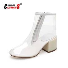 Cuculus bota feminina transparente salto alto, calçado feminino ankle boot da moda de luxo com ponta fina 2020 para outono e inverno 1435 2024 - compre barato