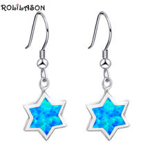 ROLILASON High Quality Precious Five Star Blue Fire Opal Silver Stamped Drop Earrings Fashion Jewelry for Lover OES667 2024 - buy cheap