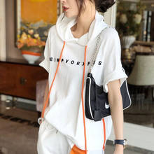 Summer Fashion Women Short Sleeve Loose T-shirt All-matched Casual Hooded Tee Shirt Femme Letter Print Tops 100% Cotton 2024 - buy cheap