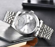 PARNIS 40 milímetros silver dial 21 jóias movimento mecânico Automático Self-Vento assista vidro de safira dos homens relógios Mecânicos GR106 2024 - compre barato