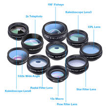 APEXEL APL-DG10 10 в 1 Набор объективов для камеры телефона рыбий глаз широкоугольный Макро телескоп объектив для смартфона 2024 - купить недорого