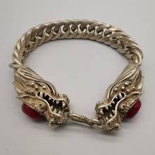 Античный красный нефритовый двойной дракон тибетский серебряный браслет 2024 - купить недорого