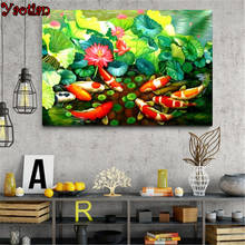 Pintura de diamante peixes koi lótus 5d pintura diamante bordado imitação de diamante mosaico de diamantes arte bordado 2024 - compre barato