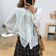 Original Design Women Shirts 2021 Spring Big Lapel Long Sleeve Lace Splicing Loose Blouse Female Korean Style Button Up Tops 2024 - buy cheap