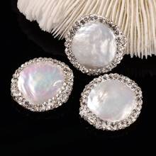 Cuentas de perlas naturales redondas planas con arcilla polimérica y diamantes de imitación, accesorios de joyería DIY, fabricación de Pandahall, 10 Uds. 2024 - compra barato