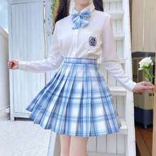 Japanese JK Uniform Two Piece Set Women White Long Sleeve Shirts + Plaid Mini Skirt Preppy Style High Waist Skirts 2 Piece Set 2024 - buy cheap