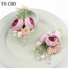 YO CHO Silk Roses Wedding Corsages and Boutonnieres Groom Flower Bridesmaids Wrist Bracelet Marriage Prom Boutonnieres for Men 2024 - buy cheap