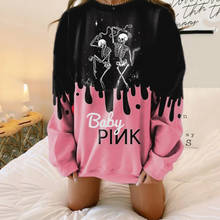 Black Pink Graffiti Funny Skull Print Naughty Girls Oversized Hoodie Sweatshirt Women 2021 Autumn Fashion Loose Casual Pullovers 2024 - buy cheap