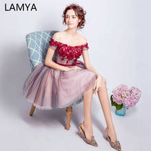 LAMYA Contrast Color Appluqies Evening Party Dress Short Sleeve Elegant Sashes a Line Prom Dresses Boat Neck Robe De Soiree 2024 - buy cheap