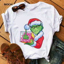 2020 Рождественская футболка с мультяшным графическим принтом, женская футболка в стиле Харадзюку, веселая женская футболка с коротким рукавом, белые топы, футболка для влюбленных 2024 - купить недорого