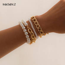 IngeSight.Z 4Pcs/Set Boho Imitation Pearl Chain Bracelets Bangles for Women Men Charm Thick Chunky Curb Bracelets Wrist Jewelry 2024 - buy cheap