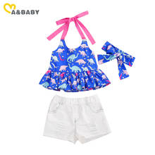 Ma&Baby 1-5Y Toddler Baby Kid Girls Dinosaur Clothes Set Summer Ruffles Vest Tops Pu Denim Shorts Outfits Child Costumes 2024 - buy cheap