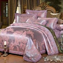 Conjunto de cama de luxo king/queen, peônia, jacquard, tamanho king/queen, 4 peças, renda, cetim, colcha, edredom, lençol, fronhas, algodão 2024 - compre barato