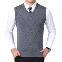 Alta qualidade marca homens suéter colete novo moda homens suéter de lã de caxemira pulôver masculino marca pescoço em v sem mangas roupas masculinas 2024 - compre barato