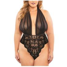 Lingerie erótica transparente renda profunda em v, sexo de pelúcia, roupa interior sexy feminina sem costas, babydoll feminino plus size 2024 - compre barato