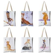 Bolsa de ombro feminina personalizada estampa de gato em aquarela, bolsa grande para mulheres 2021 2024 - compre barato