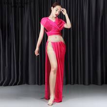 Belly Dance Exercise 2pcs Silk Short sleeve top+ skirt bellydance Costumes Dancing Competition Suit Stage Performance Dancewear 2024 - buy cheap