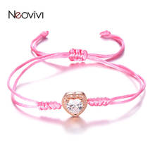Neovivi Romantic Shiny Big Heart Bead Bracelet Women Handmade Clear Cubic Zircon Colorful Rope String Bracelets Creative Jewelry 2024 - buy cheap