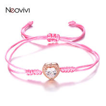 Neovivi-pulsera romántica brillante con cuentas de corazón grande para mujer, brazalete de cuerda colorido de circonita cúbica transparente hecho a mano, joyería creativa 2024 - compra barato