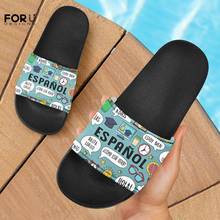 FORUDESIGNS Spanish French German Teacher Summer Home Women Slippers Black Lovers Shoes Non-slip Bathroom Slides Flip Flops 2021 2024 - buy cheap