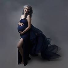 Strapless Navy Blue Mermaid Maternity Dress Sexy Split Long Tulle Train Pregnancy Gowns To Photo Shoot Custom Made Vestidos 2024 - buy cheap