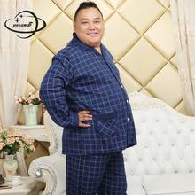 Conjunto de pijama masculino de manga longa, plus size, 3xl-5xl, primavera, outono, roupas de dormir masculinas, 2 peças, xadrez, roupas masculinas, h92 2024 - compre barato