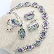 Silver 925 Jewelry Set Bridal For Women Rainbow Topaz Wedding Bracelet Necklace Rings Birthday Gift 2024 - buy cheap