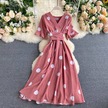 SINGRAIN New Polka Dot Dress Women V neck High Waist Holiday party Long Vestidos Korean Style French Casual Chic Pea Dresses 2024 - buy cheap