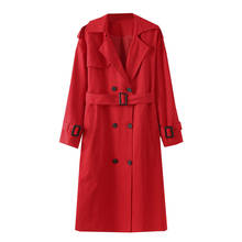 Trench coat feminino plus size, casaco longo de outono e primavera, estilo coreano, casual, corta-vento vermelho, cinto duplo, blusão 3130 2024 - compre barato