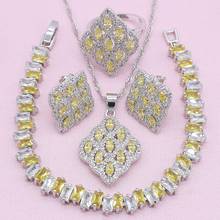 New Arrivals Yellow Crystal 925 Silver Jewelry Sets for Women Wedding Necklace Sets Earring Ring Bracelet Birthday Present 4PCS 2024 - buy cheap