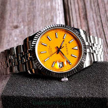 Parnis relógio masculino 39.5mm miyota8215s, movimento automático, data, laranja, indicador, vidro safira, pulseira para joanete, moldura luminosa para moedas 2024 - compre barato