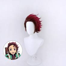 Demônio slayer kimetsu não yaiba kamado tanjirou cosplay curto resistente ao calor do cabelo sintético halloween carnaval festa + peruca livre boné 2024 - compre barato