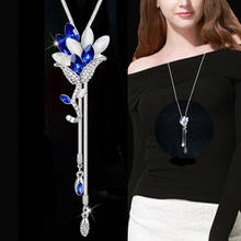 Женское Ожерелье с цветком Meyfflin, длинное ожерелье с кристаллами, винтажная цепочка с опаловым листом, ювелирные изделия 2024 - купить недорого