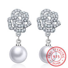 Pendientes de plata esterlina 925 auténtica para mujer, aretes de tuerca con flor rosa y perlas de agua dulce, joyería de plata de lujo SCE259 2024 - compra barato