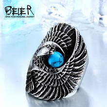 Beier-anillo de acero inoxidable 316L para hombre, joyería clásica con diseño de águila y piedra verde, estilo Punk, Animal, LLBR8-144R 2024 - compra barato