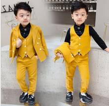 2019 г., официальные весенне-Осенние костюмы с блейзером для мальчиков свадебный смокинг для джентльменов с цветами для мальчиков, 3 предмета (жилет + рубашка + брюки) 2024 - купить недорого