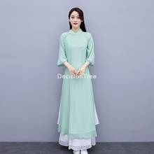 2021 estilo folk vestido + calças conjunto aodai chiffon vestido gracioso elegante aprimorado vestido aodai conjunto vestidos novidade aodai 2024 - compre barato