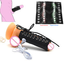 Electric Shock Leather Penis Sleeve Electro Stimulation Therapy Cock Ring Penis Extender Delay Bondage Ring Sex Toy For Men Gay 2024 - buy cheap