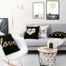 Almofada decorativa escandinavo preta e branca, com folhas douradas, amor, almofadas, decorativas para sofá, decoração de casa, travesseiro 2024 - compre barato